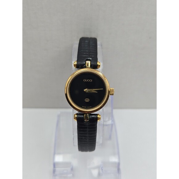 Vintage Gucci Womens Stack Gold Plated Black Dial Quartz Swiss Watch New Battery main image 5